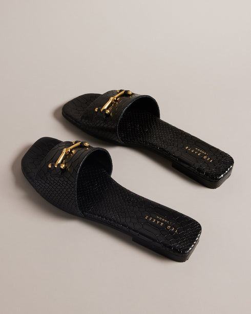 ASHINU-Sandals-It's all in the details: Sandals Croc effect leather Slip on Logo engraved T hardware Logo detailing- Ted Baker Romania